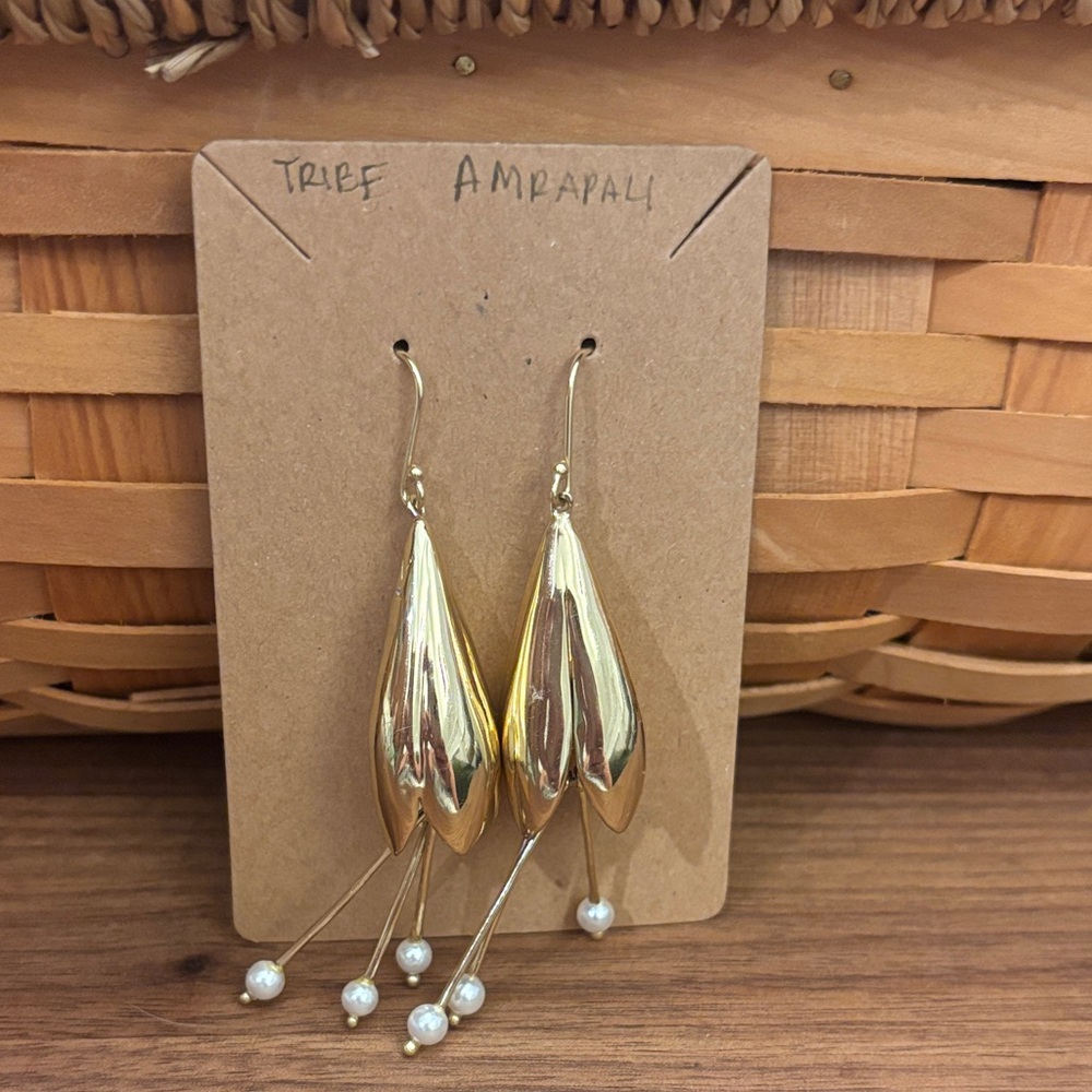 Gold Drop Earrings with Pearl Accents